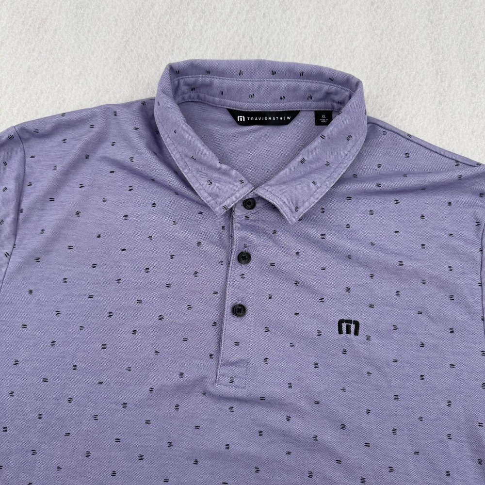 TravisMathew Mens XL Purple Geometric Print Performance Golf Polo Athleisure